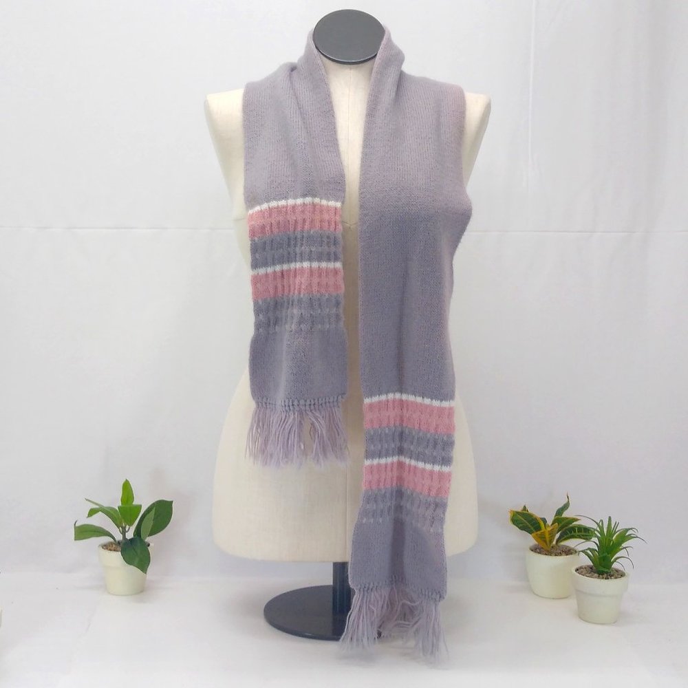 Hansen Women's Scarf Grey & Pink 66" Long Tassel to Tassel 6" Wide - USA